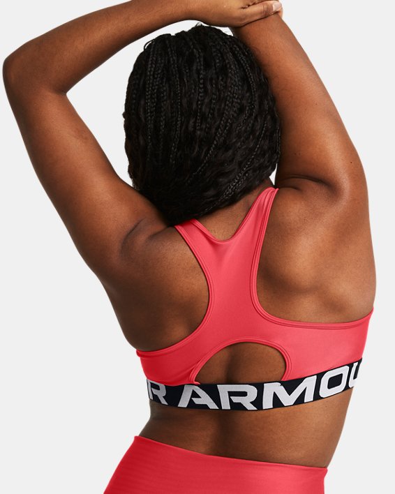 Women's HeatGear® Armour Mid Branded Sports Bra, Red, pdpMainDesktop image number 5